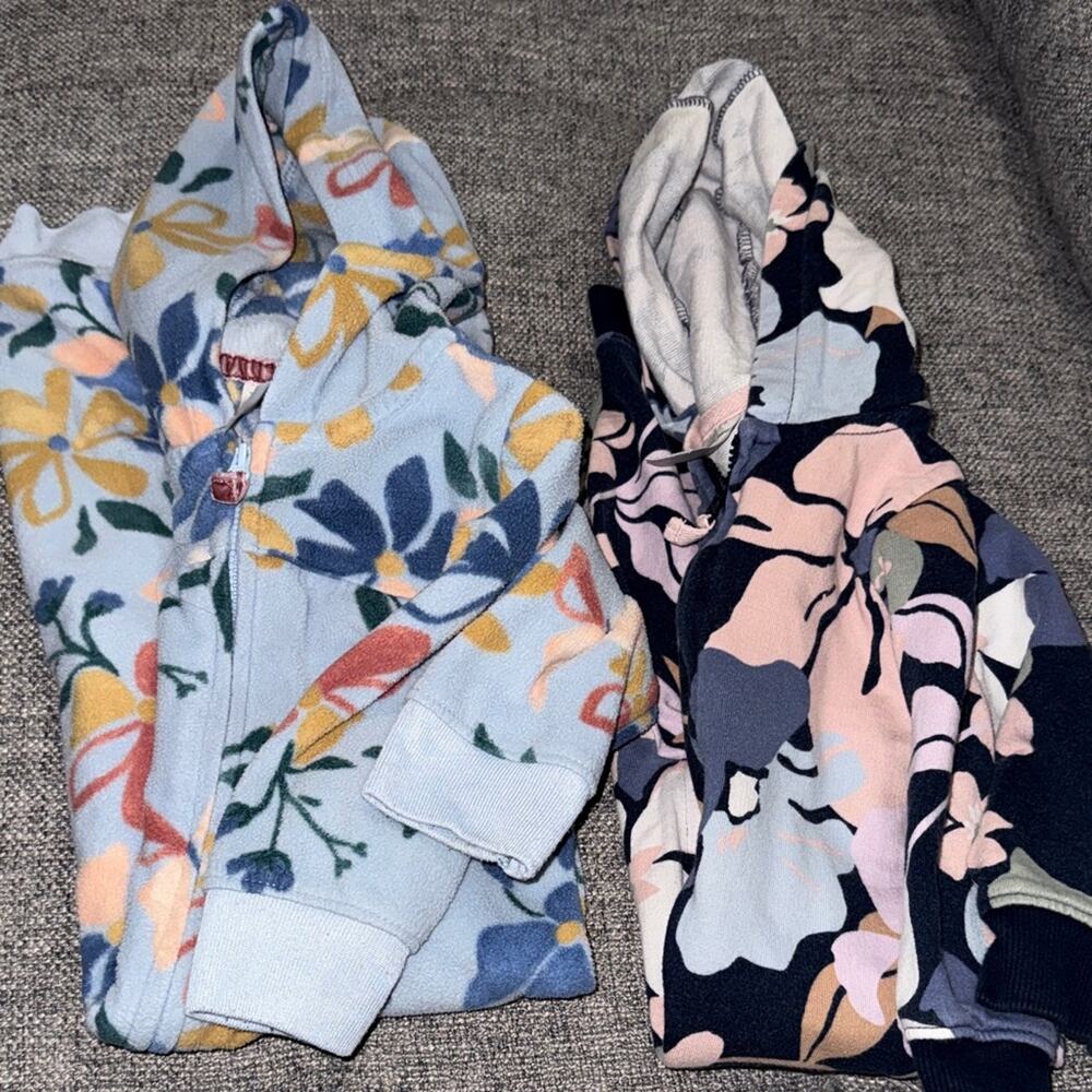 Carters girls size 18 month 2 floral jumpsuits with hoods